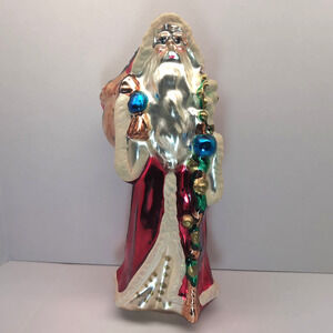 Midwest of Cannon Falls Mercury Glass Santa Figurine Toy Bag Christmas 13"